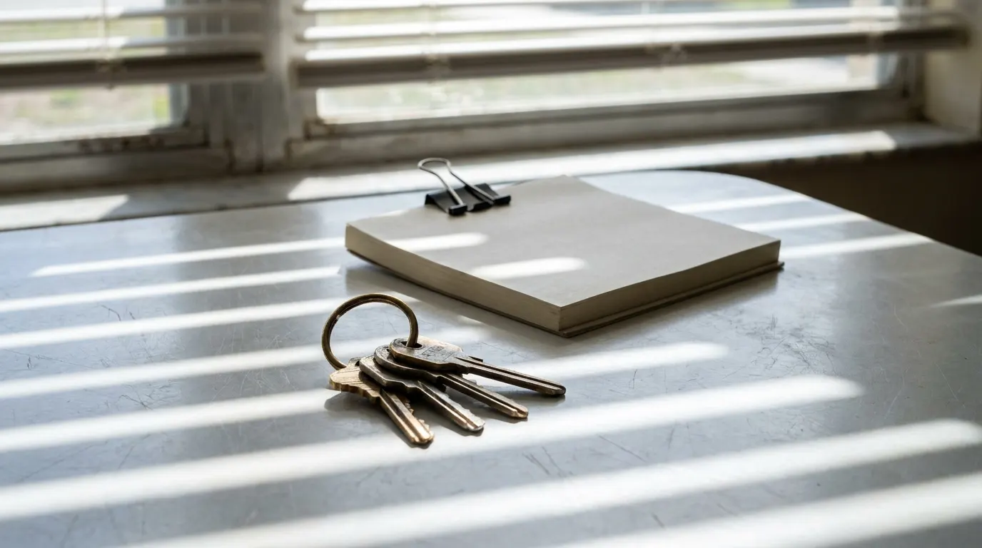 A lease document and a set of keys on a kitchen table